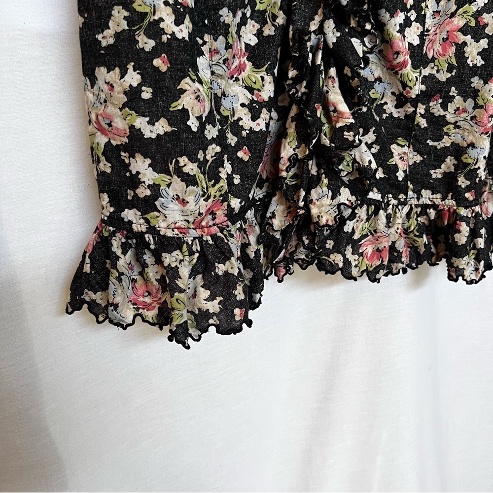 LRL Lauren Jeans Black Floral Ruffled Button Down Romantic Blouse. Size S - Picture 4 of 15